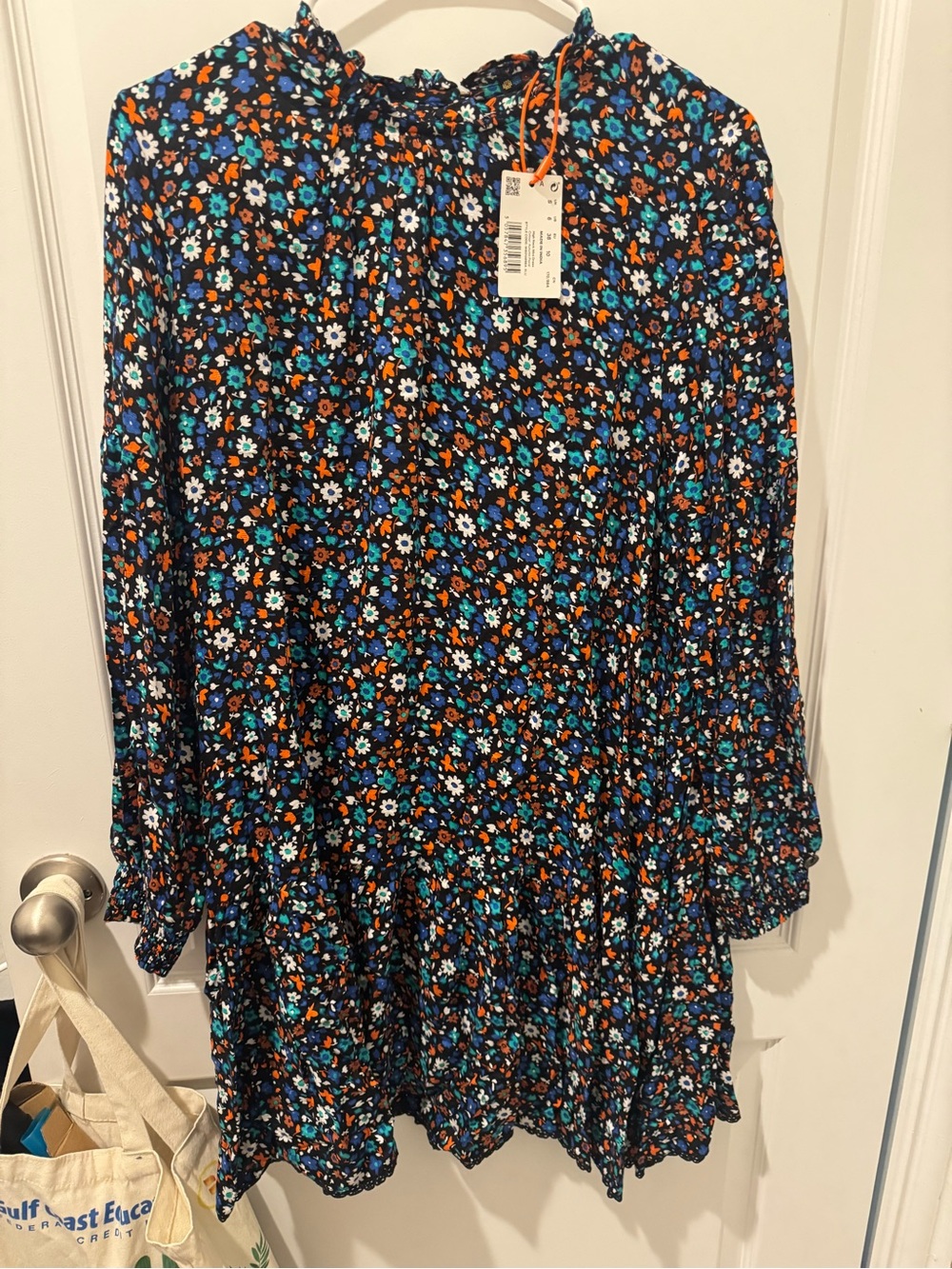 Superdry Floral Mini dress in Black with Blue & Orange Accents